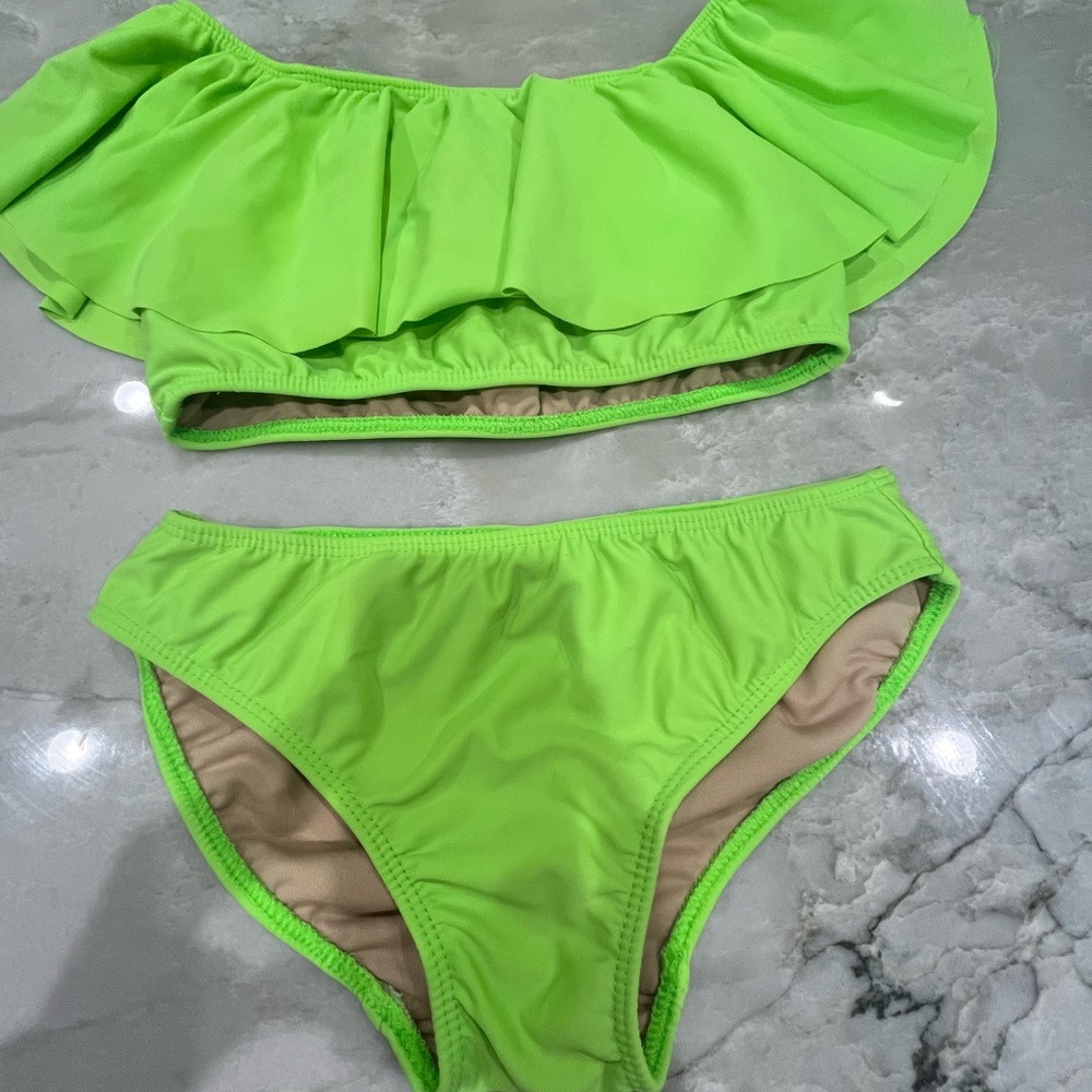neon grey ruffle bathing suit